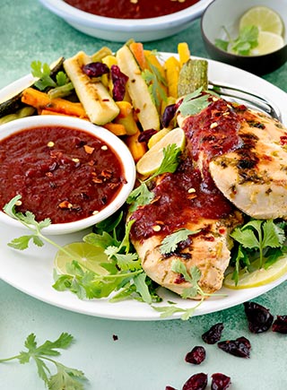 Grilled Cilantro Citrus Chicken with Spicy Cranberry Sauce